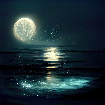 moonlight with star and sea