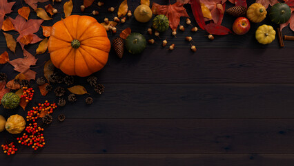 Dark wood Tabletop with fall themed border.