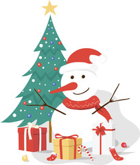 snowman and gift boxes of the Merry Christmas and Happy New Year