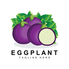 Eggplant Logo Design, Vegetables Illustration Purple Vegetable Plantation Vector, Product Brand Icon Template