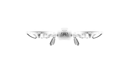 Powerful white drone loaded with some of blue light, advanced imaging and flight technologies under outer space background. Concept 3D CG of lifesaving and unmanned cargo transportation. PNG format.