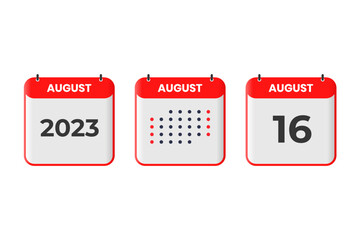 August 16 calendar design icon. 2023 calendar schedule, appointment, important date concept