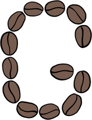 doodle freehand sketch drawing of coffee bean alphabet.