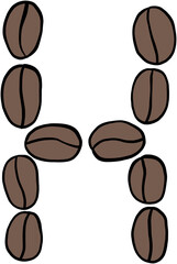 doodle freehand sketch drawing of coffee bean alphabet.