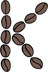 doodle freehand sketch drawing of coffee bean alphabet.