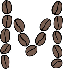 doodle freehand sketch drawing of coffee bean alphabet.