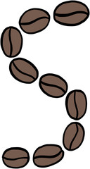doodle freehand sketch drawing of coffee bean alphabet.