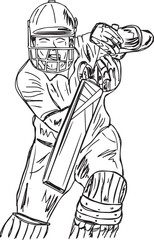 Legend cricket batsman of pakistan playing attractive shot,  sketch drawing of cricketer, cricket illustration silhouette clipart, cricket game cartoon doodle