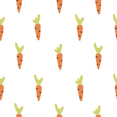 cartoon seamless pattern with carrot, easter theme background, vector illustration of vegetable, healthy vegan food wallpaper