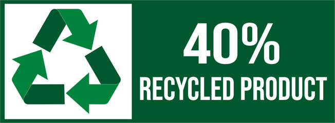 40% recycled product label icon sign