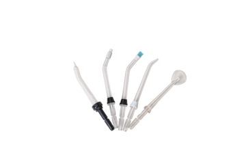 five tips for oral irrigator, water flosser or dental water with transparent background