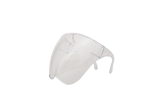 Face shield with transparent background, perspective view