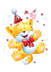 Chat saute joyeux fete