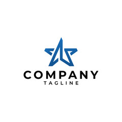 Star shaped monogram logo design on white background and blue logo.