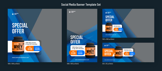 Gym fitness product promotion social media post template banner set