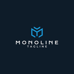 Blue M-shaped monogram logo design.