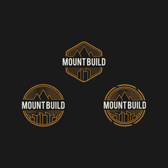 Set of emblem logo designs a combination of mountains and urban buildings.