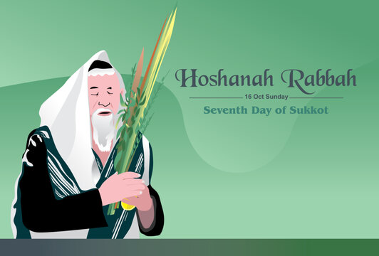 vector illustration of jews praying while holding on to a willow (aravot) tree on the seventh and last day of the Sukkoth (hoshana rabbah) Jewish Feast Festival
