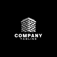 Gray chimney illustration logo design on black background.