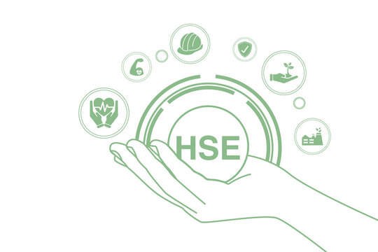 Banner Safety, Health, Environment . or HSE Concept . Is the responsibility or agency concerning occupational health, safety and environment within the factory. (illustration. vector. flat, clip art).