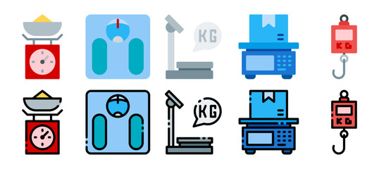 weight scale icon set flat and filled line style. vector illustration with a different style