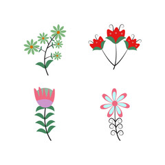 Set of floral elements. Green flowers and leaves. template design elements collection
