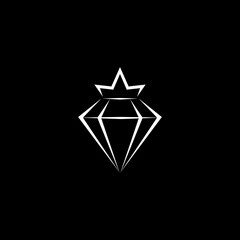 Logo with king crown, diamond icon isolated on dark background