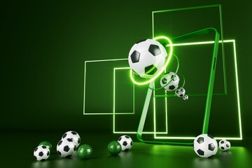 football balls object, sport ball design, football element concept, 3d illustration, abstract football technology, smartphone mobile screen, green grass field, online sport live, casino sport business
