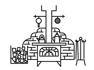 薪ストーブのイラスト素材　線画のみ