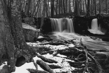 a frozen waterfall deep in the Pennsylvania forest near Ricketts Glen, PA