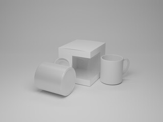 Mug with box mockup with 3d rendering 