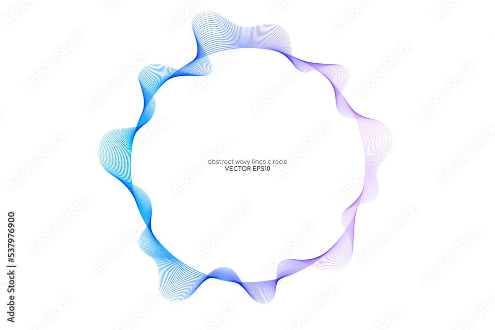 Poster Vector abstract circles lines wavy in round frame colorful blue purple gradient isolated on white background with empty space for text in concept technology, digital, music, science.