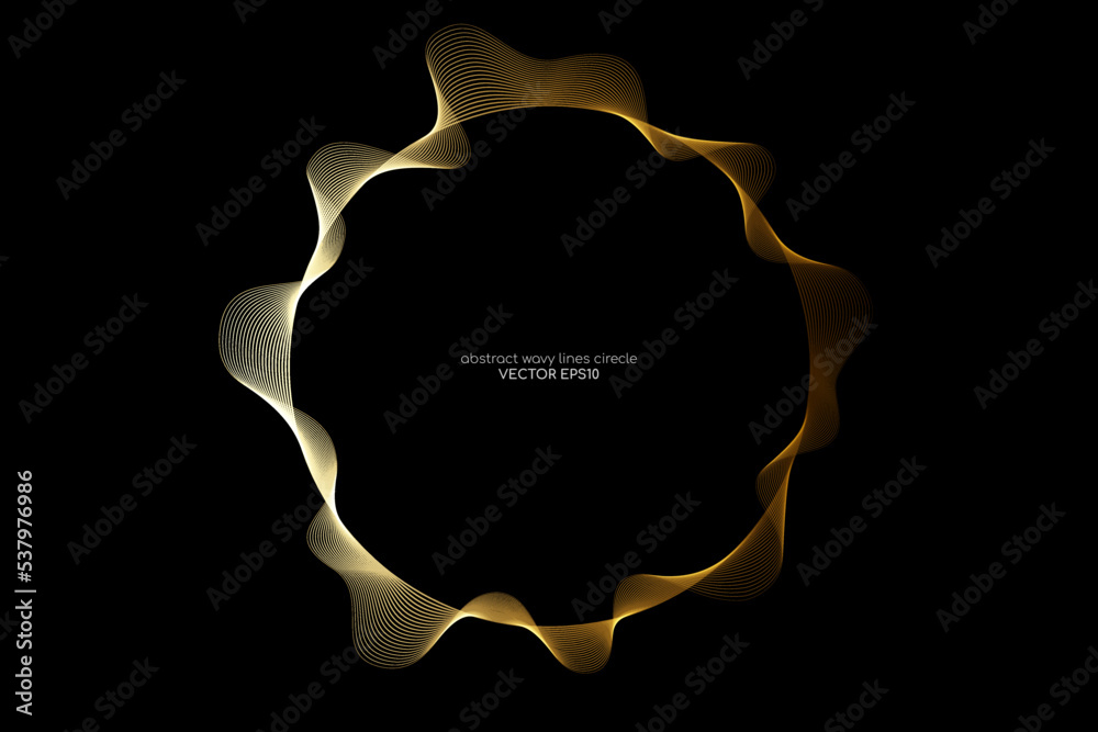 Aufkleber Vector abstract circles lines wavy in round frame gold light isolated on black background with empty space for text in luxury style.