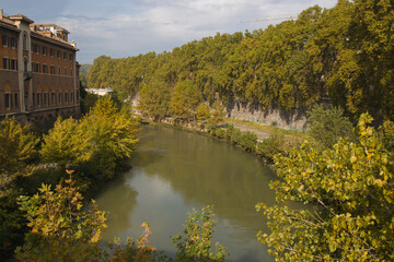 Fototapeta na wymiar Panoramic view of Tiber River in Rome Lazio Italy