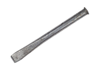 An old steel chisel on a white background.