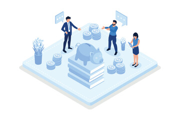 Finance and education, Student characters investing money in education and knowledge, isometric vector modern illustration