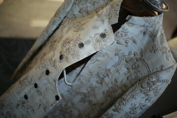 Bangalore, India 9th September 2022: Sherwani and mojadi. Indian Groom Attire. Wedding Sherwani....