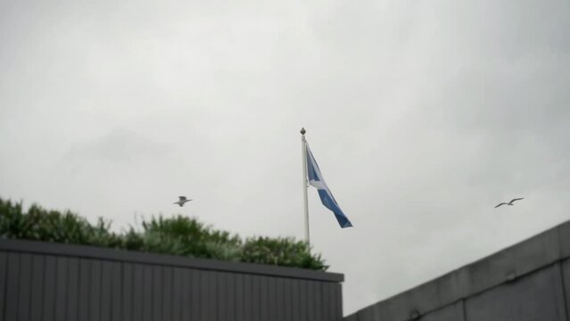 A Scottish flag flying in the wind