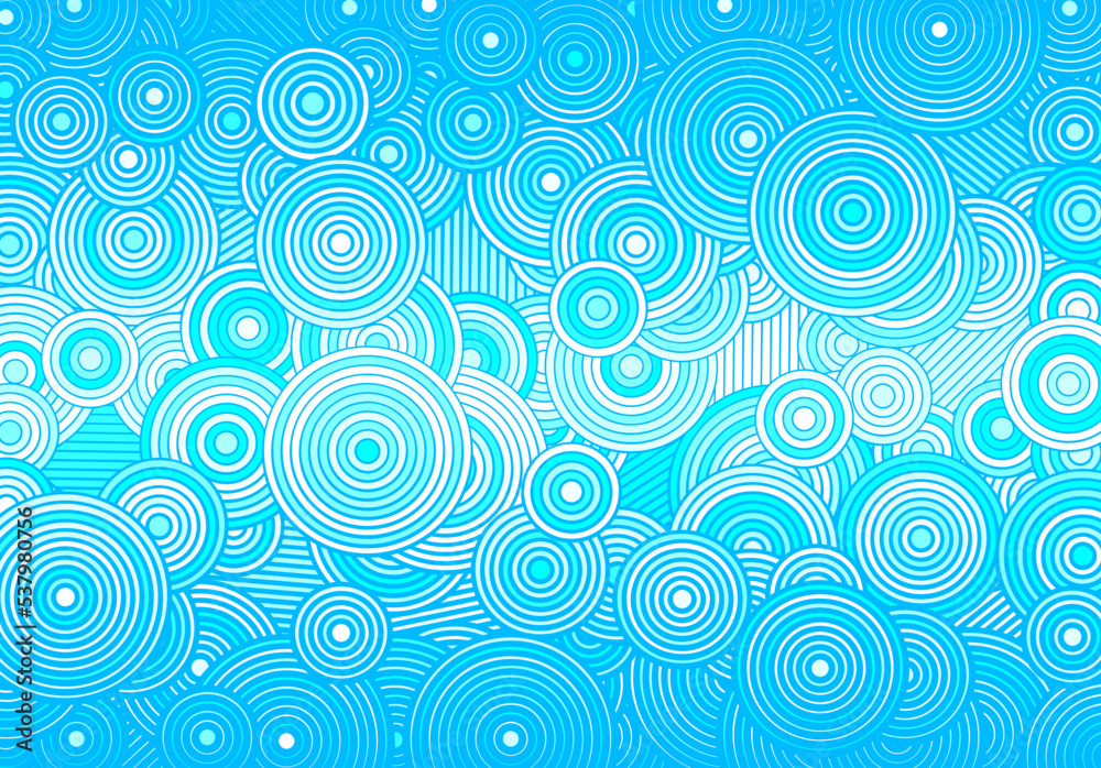 Poster Abstract winter holidays background with circles and lines of various widths in ice blue color for Christmas and New Years eve celebration. Optical illusion Christmas background.