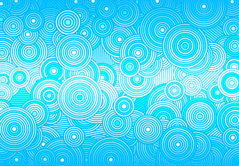 Fototapeta na wymiar Abstract winter holidays background with circles and lines of various widths in ice blue color for Christmas and New Years eve celebration. Optical illusion Christmas background.