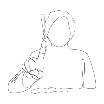 recommend clip art: One continuous line drawing of woman pointing to an exclamation mark. Thin Line Illustration vector concept. Contour Drawing Creative ideas.