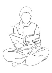 One continuous line drawing of girl reading a book. Thin Line Illustration vector concept. Contour Drawing Creative ideas.