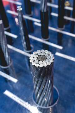 Aluminum cables of various gauges and thickness on display at a hardware.