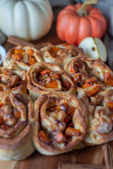Pumpkin apples cinnamon rolls and organic pumpkins and apples