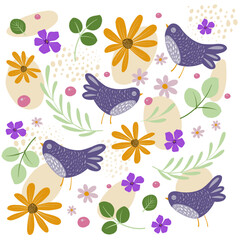 pattern with birds and flowers