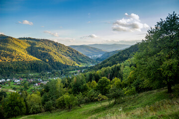 Obraz premium Carpathian rural landscape, Hutsulshchyna National Park, Ukraine