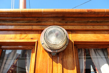 Luxurious wood paneled private steam yacht liner of historic millionaire in port Belle Epoque...