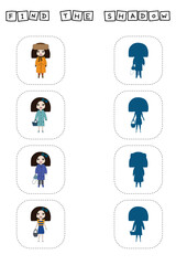 Find correct shadow with colorful toys.  Kids educational game. 
