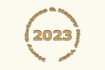 3D illustration New Year concept 2023 design with text sand design on a baby's breath color background.