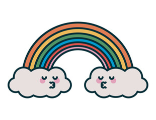 rainbow and clouds retro style